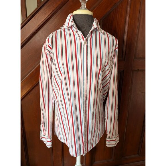 Vintage Levis Striped Button-Up Shirt Red/White/Blue Medium - Picture 1 of 6